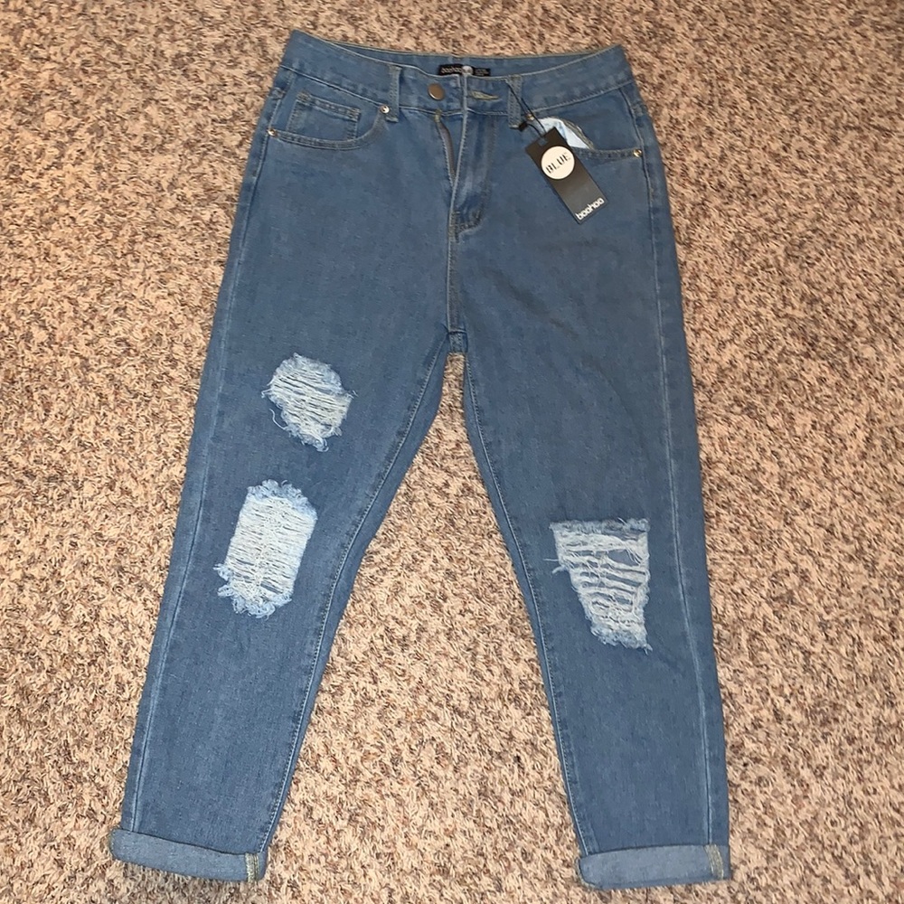 Petite High Rise Distressed Boyfriend Jeans